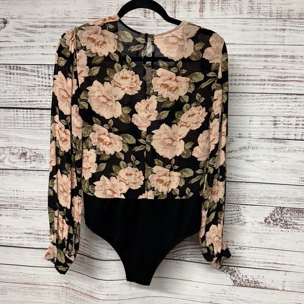 Reformation Chandler Floral Bodysuit Small Small Pink Black Long Sleeves - Picture 6 of 8